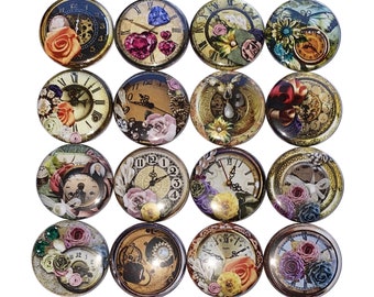 Clock Magnet, Floral, 1", 1.25", 1.5", 2.25", Button Magnet, Clocks, Party Favor, Time Magnet, Flower, Clock Decor, Time, Timeless, C003