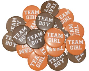 Thanksgiving, Gender Reveal, Orange, Brown, 1.25", 1.5", 2.25", Pinback Button, Boy or Girl, Team Girl, Team Boy, VB100, VB077