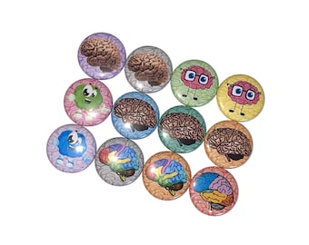 Brains, 1", 1.25", 1.5", Button, Brain Theme, Party Favor, Brain Decor, Nervous System, Neurology, Neurologist, Flatback, Pinback, MP003