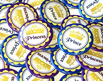 Prince, Princess, Blue, Purple, Gender Reveal, 1.25, 1.5", 2.25", Pinback Button, Purple Princess, Blue Prince, Crown, Reveal, VB307, VB346