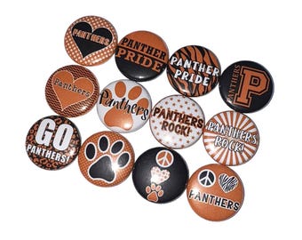 Panther, Orange, Black, 1", 1.25", 1.5", 2.25", Button, Panther Theme, Panther Flatback, Panther Pinback, Badge, SM090