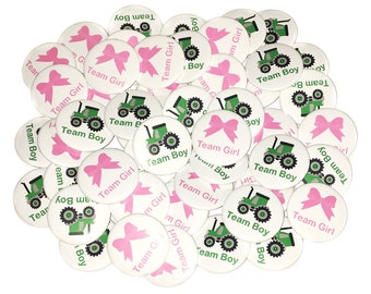 Gender Reveal, Tractor, Bow, 1.25", 1.5", 2.25",  Pinback Button, Girl or Boy, Team Boy, Team Girl, Baby Vote, Pink Bow, Pins, VB364, VB370