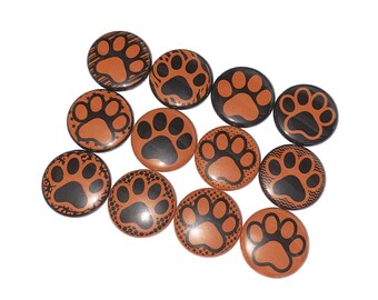 Paw, Orange, Black, 1", 1.25", 1.5", 2.25", Button, Paw Prints, Animal Prints, Paw Flatback, Paw Pinback, Paw Badge, Paw Pin, PP027