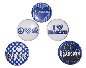 Bearcat Magnet, Blue, White, 1", 1.25", Button Magnet, Blue White Bearcat, Bearcat Theme, Bearcat Decor, Black Paw, SM029
