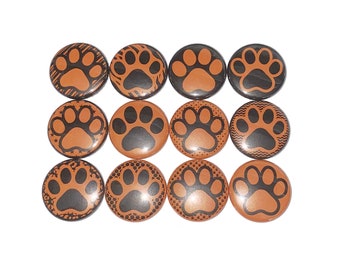 Paw Magnet, Orange, Black, 1", 1.25", 1.5", 2.25", Button Magnet, Black Paw, Orange Paw, Paw, PP027