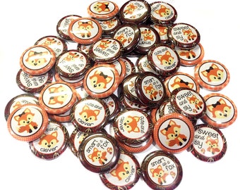 Fox, 1", 1.25", 1.5", 2.25", Button, Foxes, Brown, Orange, Fox Theme, Fox Decor, Party Favor, Fox Birthday, Flatback, Pinback, Badge, A005