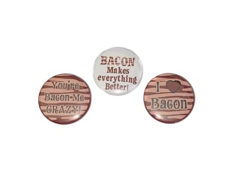 Bacon, 1", 1.25", 1.5" Button, Bacon Theme, Bacon Decor, Bacon Party Favor, I Love Bacon, Bacon Crazy, Party Favor, Flatback, Pinback, FD005