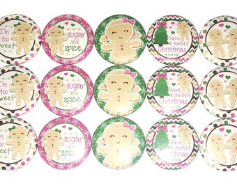 Gingerbread Magnet, Holiday, 1", 1.25", 1.5", 2.25", Button Magnet, Xmas, Holiday, Christmas Theme, Xmas Party Favor, Green, Pink, X012