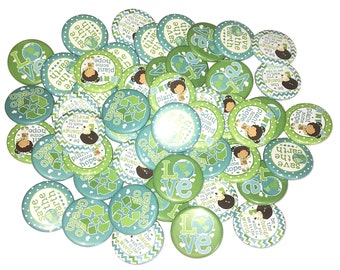 Save Earth, 1", 1.25", 1.5", 2.25", Button, Green Theme, Earth Day, Recycle, Save the Planet, Green, Eco Theme, Flatback, Pinback, PF007