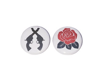 Gender Reveal, Guns, Flowers, 1.25", 1.5", 2.25", Pinback Button, Gun Reveal, Rose Baby Shower, Baby Reveal, Pistol, Rose, Pin, VB221, VB290