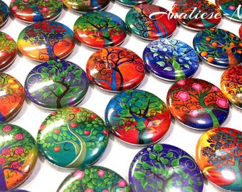 Trees, 1", 1.25", 1.5", 2.25", Button, Whimsical Tree, Magical Tree, Botanical, Leaf, Geneology, Family Tree, Flatback, Pinback, Pin, PF016