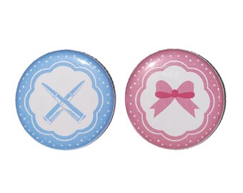 Gender Reveal, Guns, Bows, 1.25", 1.5", 2.25", Pinback Button, Pink, Blue, Gun Reveal, Baby Reveal, Gun Baby Shower, VB557, VB554