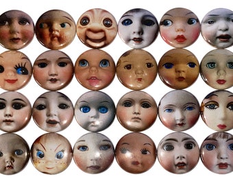 Doll Face Magnet, 1", 1.25", 1.5", 2.25", Button Magnet, Doll Face Theme, Doll Decor, Scary Doll, Creepy Doll, Party Favor, Faces, D018