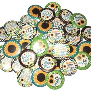 Sunflower, 1&quot;, 1.25&quot;, 1.5&quot;, 2.25&quot;, Button, Sunflower Theme, Sunflower, Sunflower Decor, Party Favor, Summer, Fall, Flatback, Pinback, PF009