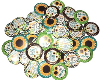 Sunflower, 1", 1.25", 1.5", 2.25", Button, Sunflower Theme, Sunflower, Sunflower Decor, Party Favor, Summer, Fall, Flatback, Pinback, PF009
