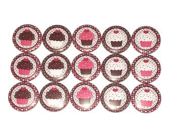 Cupcake Magnet, 1", 1.25", 1.5", 2.25", Button Magnet, Pink Cupcake, Brown Cupcake, Cupcakes, Cupcake Theme, Birthday, Baking Theme, FD002