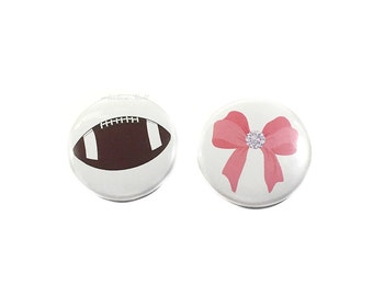 Gender Reveal, Football, Pink Bow, 1.25", 1.5", 2.25", Pinback Button, Baby Shower, Boy or Girl, Baby Reveal, Football or Bow, SE057, VB166