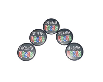 School Rocks, Imperfect, 1.25" Pinback Button, 5 Buttons, Ready to Ship, SC012