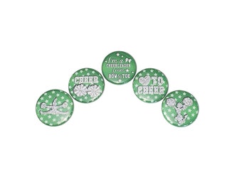 Green Cheer, Cheer, 1", 1.25", 1.5", Button, Cheer Theme, Cheer Decor, Cheerleading, Gift, Cheer Birthday, Poms, Flatback, Pinback, CD029