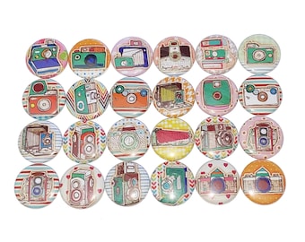 Camera Magnet, 1", 1.25", 1.5", 2.25", Button Magnet, Retro, Vintage, Camera Decor, Camera Theme, Photograhphy, Photo Theme, CP004