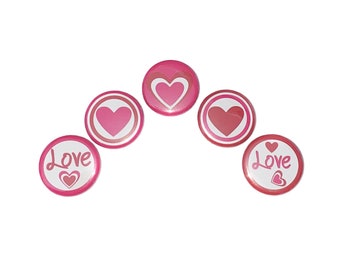 Hearts, Love, 1", 1.25", 1.5", Button, Valentine Heart, Party Favor, Flatback, Pinback, Pin, Badge, Holiday, Heart Theme, Heart Decor, V007