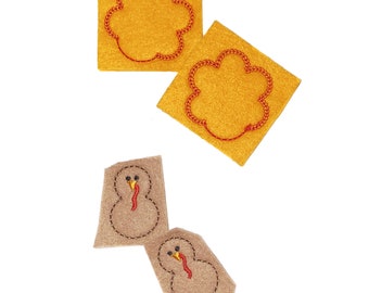 Turkey Felt, 2 Felts, Turkey, Yellow, Brown, Orange, Red, Unfinished, Craft Supply, Thanksgiving, EMB079