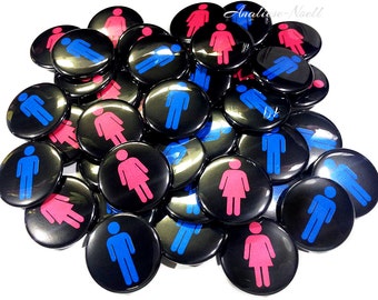 Gender Reveal, Boy Sign, Girl Sign, 1.25", 1.5", 2.25", Pinback Button, Restroom Sign, Baby Shower, Pink or Blue, Boy or Girl, VB360, VB365