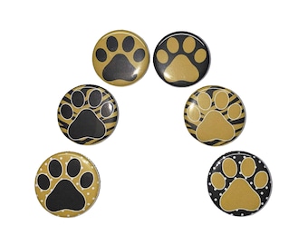 Paw, Gold, Black, 1", 1.25", 1.5", Button, Paw Prints, Animal Prints, Paw Flatback, Paw Pinback, Paw Pin, Paw Badge, PP013