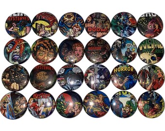 Horror Magnet, Halloween Magnet, 1", 1.25", 1.5", 2.25", Button Magnet, Party Favor, Horror Theme, Horror Decor, Horror Gift, AM020
