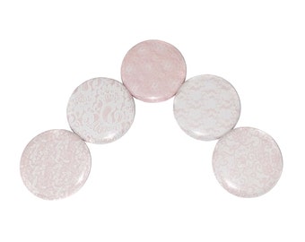 Pink and White Lace Magnet, 1", 1.25", 1.5", 2.25", Button Magnet, Pink Theme, Pink Decor, Lace Pattern, White Lace, Pink Magnet, BK023