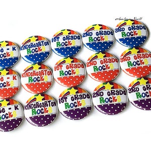 School Rocks, 1", 1.25", Button, Kindergarten, 1st, 2nd, 3rd, Pre-K, School Party Favor, Decor, School Theme, Flatback, Pinback, Pin, SC010