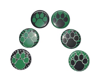 Claws, Paws, Green, Black, 1", 1.25", 1.5", Button, Animal Claws, Animal Paws, Paw Print, Claw Theme, Claw Decor, Flatback, Pinback, PP001
