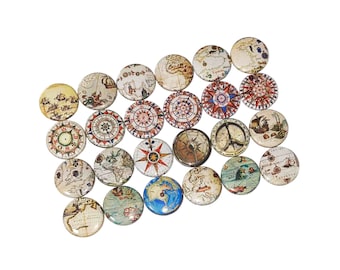 Compass, Map, 1", 1.25", 1.5", 2.25", Button, World Travel, Nautical Theme, Navigation, Map Theme, Travel, Flatback, Pinback, Badge, DI002