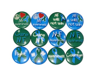 Neurofibromatosis Magnet, 1", 1.25", 1.5", Button Magnet, NF, NF Ribbon, Green Ribbon, Blue Ribbon, Nf Theme, Nf Awareness, Cure, CA040