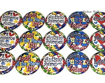 Autism Magnet, 1", 1.25", Button Magnet, Autism Theme, Autism Decor, Autism Awareness, Autism Support, Autism Love, Autism Hope, Cure, AS003