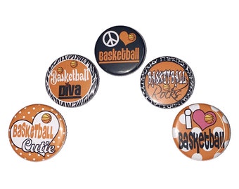 Basketball Magnet, 1", 1.25", Button Magnet, Orange, Black, Basketball Theme, Basketball Decor, BBall, Gift, Party Favor, Basketball, SM022