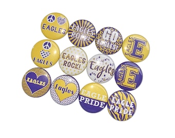 Eagles, Purple, Yellow, 1", 1.25", 1.5", 2.25", Button, Eagles Theme, Eagles Flatback, Eagles Pinback, SM075