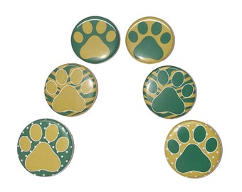 Paw Magnet, Gold, Green, 1", 1.25", 1.5", Button Magnet, Paws, Paw Prints, Animal Prints, Animal Paws, Office Magnet, Locker Magnet, PP010