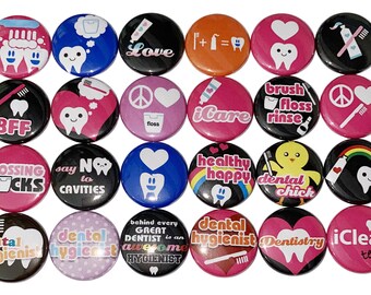 Dental Magnet, 1", 1.25", Button Magnet, Dentist, Dental, Dental Hygienist, Tooth, Teeth, Floss, Black, Dark Pink, Blue, DT010