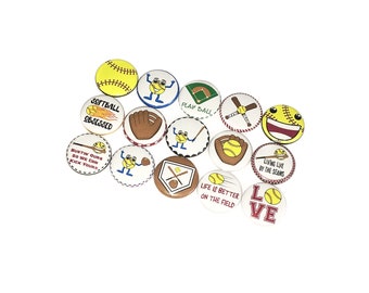 Softball, 1", 1.25", 1.5", 2.25", Button, Softball Theme, Softball Decor, Reward, Incentive, Party Favor, Flatback, Pinback, Badge, SE038
