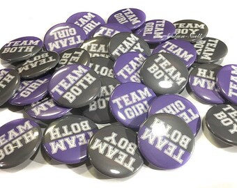 Gender Reveal, Twins, Light Purple, Grey, 1.25", 1.5", 2.25", Pinback Button, Twin Shower, Team Both, Lavender, Gray, VB120, VB111, VB158