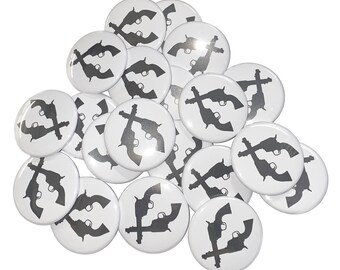 Pistols, 1", 1.25", 1.5", 2.25", Button, Pistol Theme, Pistol Decor, Guns, Black, Party Favor, Craft Supply, Flatback, Pinback, Pin, VB221