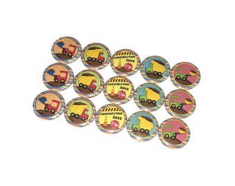 Construction, Truck, Dump Truck, 1", 1.25", 1.5", 2.25", Button, Birthday, Construction Theme, Party Favor, Work Truck, Flatback, Pin, BY003