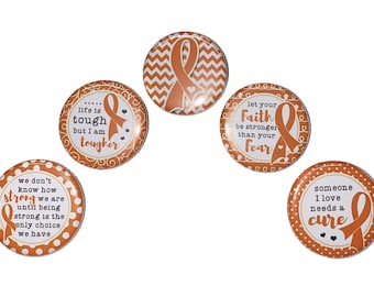 Orange Ribbon, 1", 1.25", 1.5", 2.25", Button, Awareness Ribbon, Leukemia, Cancer Awareness, Orange Ribbon Theme, Flatback, Pinback, CA044