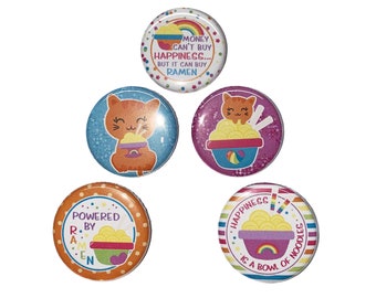 Noodle, Cat, 1", 1.25", 1.5", 2.25", Button, Party Favor, Bowl of Noodles, Noodle Theme, Gift, Birthday, Food, Cat, Flatback, Pinback, FD029