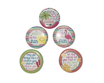 Summer, 1", 1.25", 1.5", 2.25", Button, Summer Theme, Summer Decor, Party Favor, Birthday, Flamingo, Palm Tree, Flatback, Pinback, SU005
