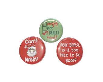 Santa, 1", 1.25", Button, Santa Party, Christmas, Xmas, Party Favor, Holiday Party, Santa Party Favor, Flatback, Pinback, Pin, Badge, X010