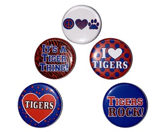 Tiger Magnet, Red, Blue, 1", 1.25", Button Magnet, Tiger Theme, Tiger Decor, SM010