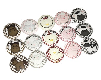 Animals, 1", 1.25", 1.5", Button, Horse, Sheep, Pig, Chicken, Cow, Farm Animal, Barn Theme, Farm Theme, Flatback, Pinback, Pinback, A023