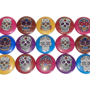Sugar Skull Magnet, 1&quot;, 1.25&quot;, 1.5&quot;, 2.25&quot;, Button Magnet, Sugar Skull, Dia de los Muertos, Day of the Dead, Skull Magnet, Skulls, PK009